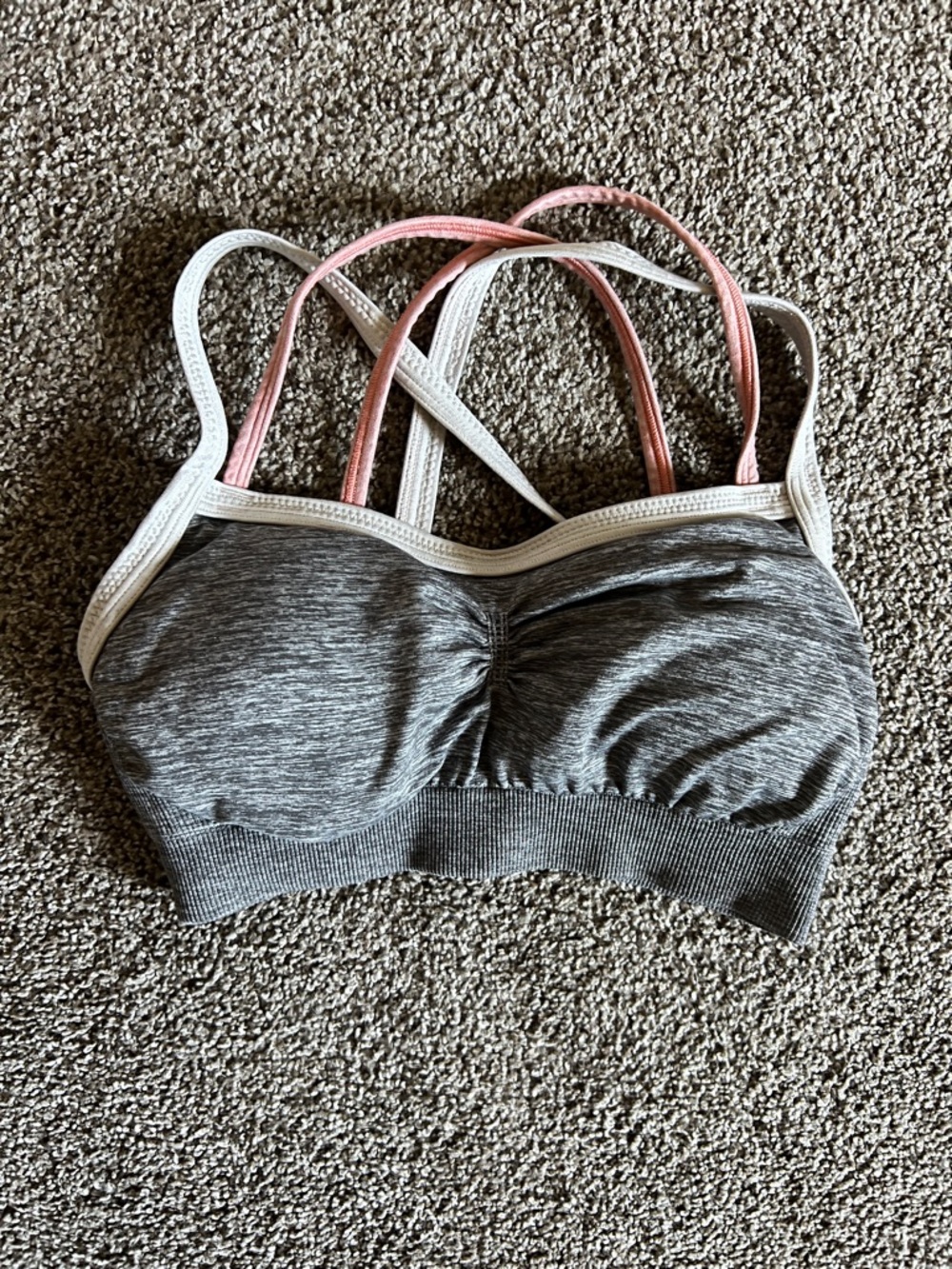 Calia Gray Sports Bralette with Pink and White Straps